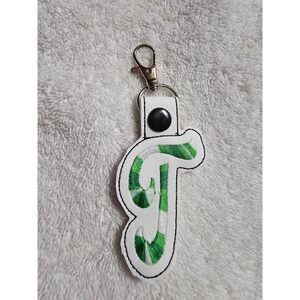 Letter T Keychain‎ Embroidered Initial Bag Charm Backpack Tag Green White